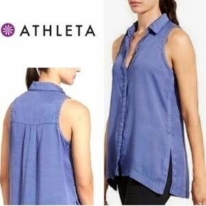 Athleta Blue Tasmoo Button Down Sleeveless Shirt